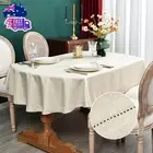 Farmhouse Oval Hemstitch Border Tablecloth Neutral Faux Linen Table Cloth Rustic