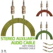 3.5mm Anti-Tangle Braided Aux. Audio Cable Cord for PC iPod CAR iPhone - 3ft.