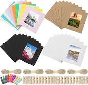 [Swpeet] 64Pcs Colorful 3 Inch Paper Photo Frames Set, Hanging Photo Display Frames, Cardboard Picture Frames, Colored/Khaki/White/Black Hanging Album Frame Each for 10Pcs, 20Pcs Clips, 4Pcs String