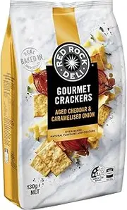 Red Rock Deli Aged Cheddar and Caramelised Onion Flavoured Gourmet Crackers 130 g