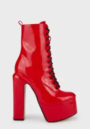 [Lemon Drop by Privileged] Red Hedy Lace Up Boots