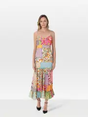 Patchwork Print Midi Dress