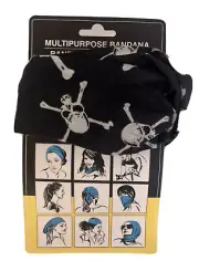 New Multipurpose Bandana Headband Scarf Black W/ Skulls & Crossbones Facewear