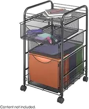 Safco Products Onyx Mesh 1 File Drawer and 2 Small Drawers Rolling File Cart 5213BL, Black Powder Coat Finish, Durable Steel Mesh Construction, Swivel Wheels for Mobility