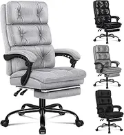 ALFORDSON Ergonomic Executive Office Chair with Footrest, High Back Desk Computer Chair Recliner for Home Office Study Student, Fabric Wide Seat Video Gaming Chair, Palmer Fabric Grey