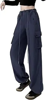 [JOFOW] Women's Spring and Summer Loose Wide Leg Sweatpants Slim High Waisted Overalls Plus Size Leggings with Pockets