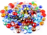100 Pcs Flat Glass Marbles, Mancala Stones 0.6 LB Mixed Colored Flat Glass Pebb