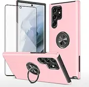 [Asuwish] Compatible with Samsung Galaxy S22 Ultra 5G Case and Tempered Glass Screen Protector Cover Slim Magnetic Ring Holder Cell Accessories Phone Cases for S22ultra 22S S 22 S22ultra5g 6.8 Rosegold