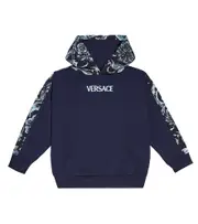 [Versace Kids] Versace Kids Barocco Stencil cotton jersey hoodie Y 8 blue