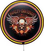 LARGE Harley Davidson Skull Biker Bar Garage Wall Light Sign Orange Neon