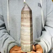 908g Large Natural Zebra Stone Jasper Crystal Linear Array Point Tower Obelisk