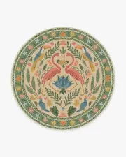 245' Round | Machine Washable Runner Rug | Kid & Pet Friendly | Indoor Rug | Iris Apfel Birds Of A Feather Green & Peach Tufted Rug | Ruggable