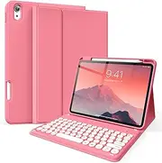 JKSML iPad (A16) 11th Generation 11 inch 2025 Keyboard Case,for iPad 10th Gen 10.9 Inch 2022 with Pencil Holder, with Keyboard Round Hat 7 Colors Backlit Case,Wireless Bluetooth Detachable,(Pink)