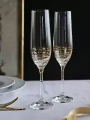 SPIRAL GOLD 6 oz Crystal Champagne Glass Set, Sparkling Wine Flutes 2 Piece Set