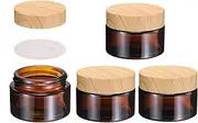 sourcing map 1 Set Round Glass Jars with Wood Lids, 1oz/30g Refillable Cosmetic Containers Glass Makeup Containers for Sample, Cream, Lotion, Powder Brown