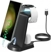3 in 1 Wireless Charger Stand, Wireless Charging Station for Galaxy Watch 5/5 Pro/4/4 Classic, Wireless Charger for Galaxy S24/S23/ S23+/S23 Ultra,Buds 2 Pro/2/live