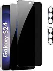 RUNGOS for Samsung S24 Privacy Screen Protector Tempered Glass with Camera Lens Protector [Fingerprint Sensor Friendly] Anti Spy Privacy Screen for Samsung Galaxy S24 Screen Protector 6.2'' (2+2 Pack)
