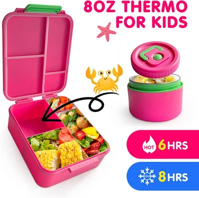 Kids Bento Lunch Box with Soup Thermo 4 Compartments Lunch Box Containers Leak