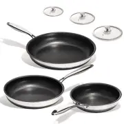 Non Stick Frying Pans Set - 3 Piece (8, 10, 12") Titanium Ceramic Pan with Li...