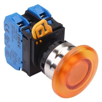 IDEC Amber 24V illuminated 22mm Metal Mushroom Momentary Push Button Switch 2NO