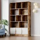 Alpha 10-Shelf 3-Door Wardrobe Cupboard Bookshelf Cabinet (Rustic Wood)