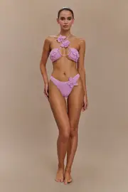 Skye Floral Crochet Tie Up Bikini Bottom - Lilac