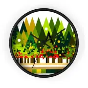 Home Decor Wall Clock Geometric Abstract Forest Art Nature Modern Shapes Cabin