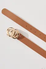 Belt in Brown With Double Gold Ring Buckle one size