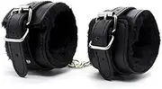 Black PU Leather Handcuffs Fluffy Adult Sex Toys for Women's Bdsm Handcuffs Bondage Restraints Cuffs Adult Games Sex Shop (Black)