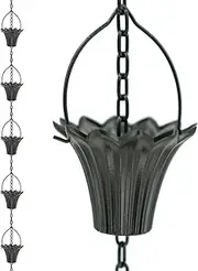 DFTDFYXYRain Chain UK Metal Hanging Rain Chains Rain Water Catcher Rain Chains for Gutters Outdoor Rain Chains Decorative Rain Chain W/Holder and Hook,for Gutters,Patios,Gardens (Black),5m(16.4ft)