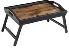 SONGMICS Bed Tray Table with Bamboo Folding Legs - Rustic Dark Brown