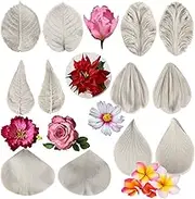 Sijiangmold Gumpaste Flower Silicone Veining Mold Rose Veined Fondant Mold Gum Paste Peony Flower Mold Daisy Flower Plumeria Orchid Molds For Sugar Craft Cake Decorating Candy Polymer Clay Set Of 6