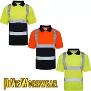 HI VIS VIZ POLO T SHIRT HIGH VISIBILITY REFLECTIVE TAPE SAFETY SECURITY WORK TOP