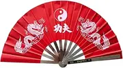 Vaveren Stainless Steel Folding Hand Fan Chinese Kung Fu Fan for Wedding Stage Show Performance Martial Arts Fans, red double dragon