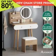 ALFORDSON Dressing Table Stool Set Makeup Mirror Vanity LED Light Wood
