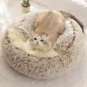 Warm Long Plush Pet Bed Enclosed Round Cat Cushion Comfortable Sleep Bag Cat Nes