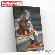 Paint By Numbers Kit Girl Dog Animal Home Canvas Kids Oil Draw Acrylic Decor