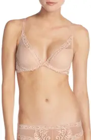 Natori Feathers Plunge T-Shirt Basics Bra in Cameo Rose at Nordstrom, Size 38Dd