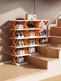 在飛比找Yahoo!奇摩拍賣優惠-樓梯鞋架家用門口階梯式多層鞋柜簡易新款2023爆款樓梯上的鞋