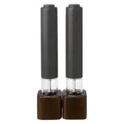 Electric Salt & Pepper Mill Mini RMM-1 Set of 2 Gray One hand with Wooden Stand