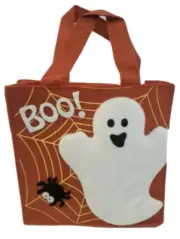 NEW Felt Halloween Treat Bag 12” Boo Ghost Spider Web Orange Sealed Avon