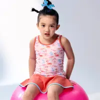 在飛比找momo購物網優惠-【沙兒斯】卡通印染背心泳衣粉色圓裙兩件式女童泳裝(兒童泳衣)