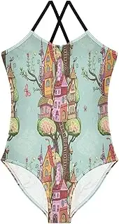 [RPLIFE] Toddler Bathing Suit Girl, Summer Beach Bathing Suit 3-10 Y, Cartoon Tree House