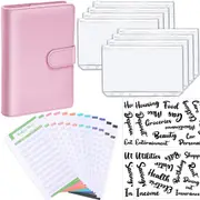 Pink Notebook Binder Budget Planner PU Leather Organizer Cover Cash Pockets