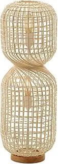 [Lexi Lighting] Twirla Rattan Floor Lamp, Cylindrical Twisted Squared Rattan Boho Style, Overall Height 104cm, 2-Light Small Natural Color Standing Lamp with Sturdy Base for Great Living Room Décor