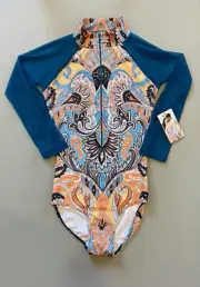 Eleve Leotard, New, Front Zip, Front Lining, Blue Mesh, Size Medium