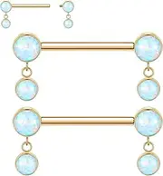 [FUNLMO] Nipple Piercing Jewelry Titanium Nipple Rings Internally Threaded Nipple Piercing Cubic Zirconia Dangle Nipple Jewelry Nipple Barbell 14G Nipple Bars