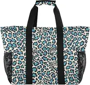 [sanluoli] Bags Foldable Beach Bags Water Resistant Canvas Tote Bag For Car, Leopard Skin Print Teal, 1 size