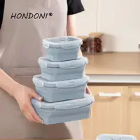 在飛比找momo購物網優惠-【HONDONI廚房拾光】矽膠摺疊保鮮盒四件組(贈雙口保冷保
