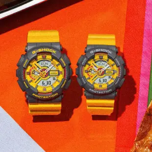 【CASIO 卡西歐】G-SHOCK 復古質感90年代原始色彩大圓雙顯錶-灰黃(GA-110Y-9A 對錶 情侶錶)